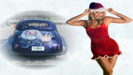 Wizard & Beauty - christmas, beauty, car, hot rod