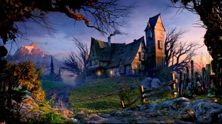 HAUNTED HOUSE - house, sunset, haunted, art