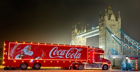 Beautiful truck of coca-cola in Christmas - coca-cola, new year, holidays, london, truck, winter, christmas