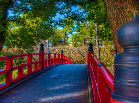 Okazaki Castle Bridge - HDR, Okazaki Castle, ancient, nature, Japan, bridge