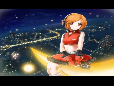 Sakine Meiko - cresent moon, pretty, vocaloid, city, sakine meiko