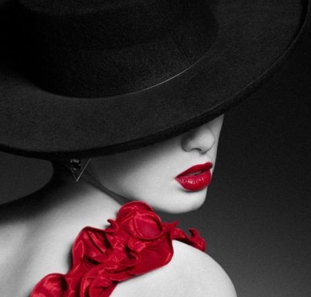 Red Lady - fashion, beauty, lady, hat