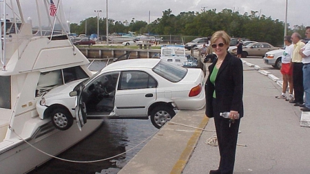 Oh, I thought it was the ferry... - women, boats, cars, humor, harbors, funny