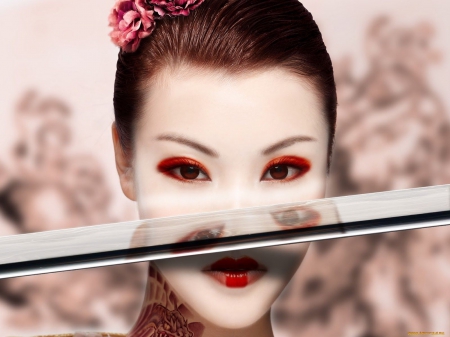 Oriental beauty - oriental, sword, pink, beauty, katana, girl, asian, woman