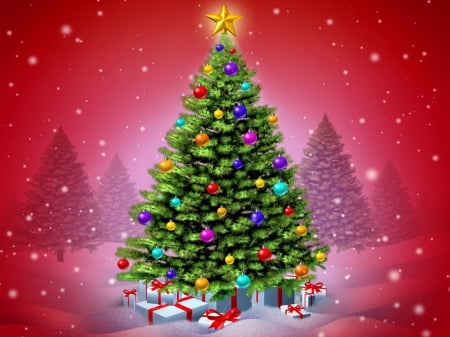 Christmas tree - pretty, decoration, beautiful, lovely, stars, tree, christmas, holiday, new year, background, nice, sky