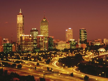 perth at night - roadways, night lights, traffic, marvellous, panorama, night, king, buildings, castles, cityscapes, towns, city, australia