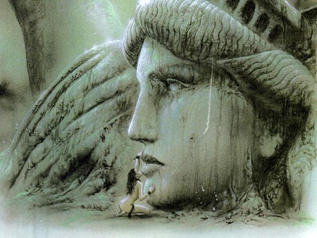 Miss Liberty - woman, fallen, liberty, statue