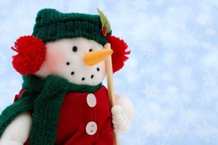 Winter Snowman - snowman, buttons, hat, winter, scarf, snowflakes, holly, ear muffs