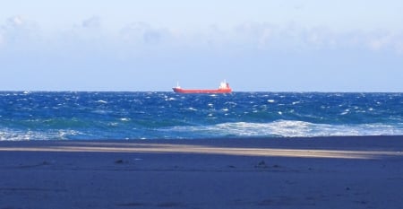 Rough sea - nature, beach, beaches, boat, waves, sand, sky