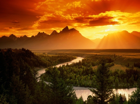 Grand Teton National Park - fun, river, sunset, nature, forest