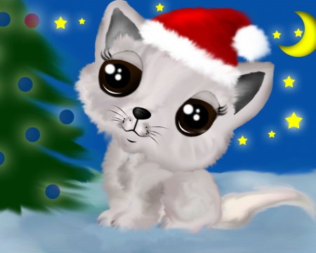 CHRISTMAS KITTY - creative, kitty, gray, christmas