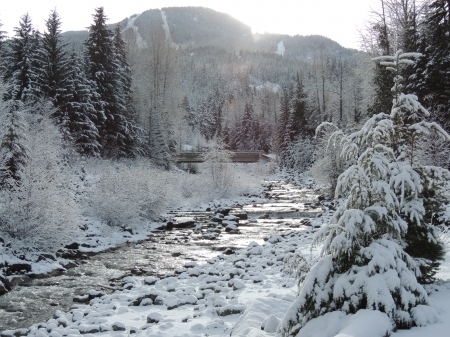 An icy creek in the mountains - winter, mountains, rivers, snow