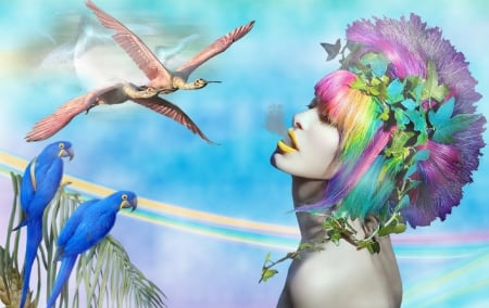 Bird Fairy - woman, art, girl, beautiful, digital, fantasy