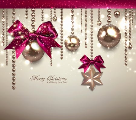 Merry Christmas To All!!! - beautiful, festive, christmas, beads, ornaments, decorations, gold, star, bows