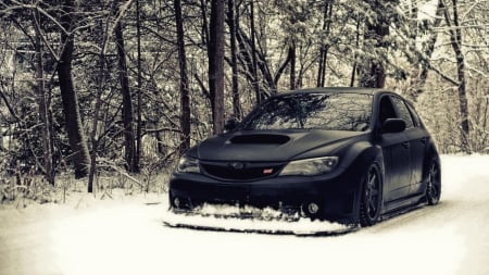 black subaru - winter, black, snow, subaru