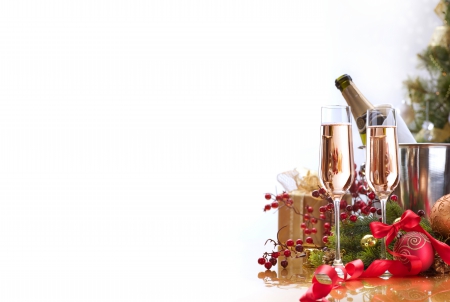 Wishes of new year - new year, holidays, gift, glasses, champagne, musk, cin cin, christmas