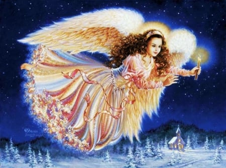 Christmas Angel - winter, woman, wings, landscape, snow