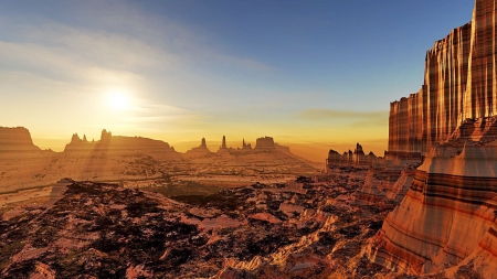 magnificent canyon at sunrise - sandstone, sunrise, cliffs, canyon