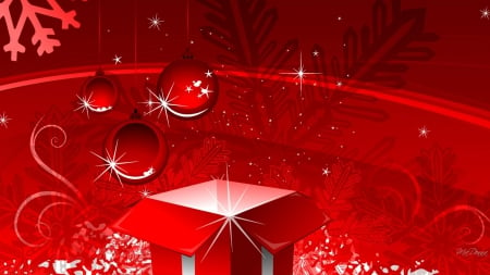 Gifts of Red For Christmas - red, snowflakes, gifts, feliz navidad, stars, christmas, snow