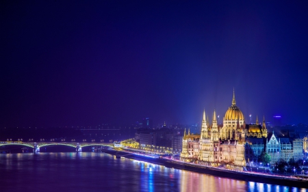 Beautiful Night in Budapest - bridhe, reflection, river, night, architecture, budapest, lights