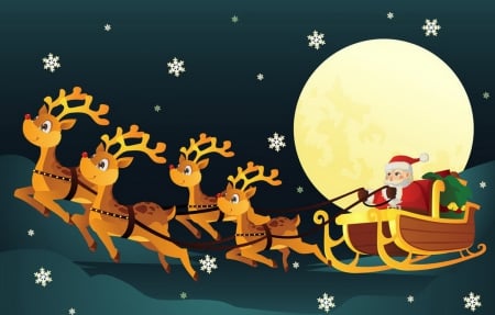 Santa's sleigh ride - sleigh, fun, winter, snow, stars, joy, christmas, santa, holiday, ride, reindeers, sky