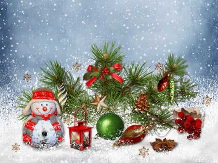 Winter holidays - new year, snowmam, winter holidays, snow, christmas