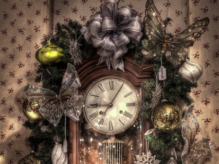 Christmas Clock - christmas, new year, old, clock, winter holidays