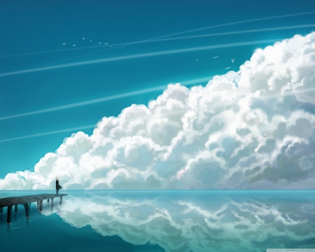 sora - clouds, sea, blue, beautiful