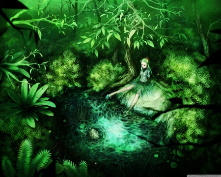 green fairy - fairies, anime, tree, green