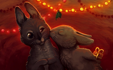 Sweet Christmas Gift - lights, kiss, gift, lovely, sweet, bunny, christmas