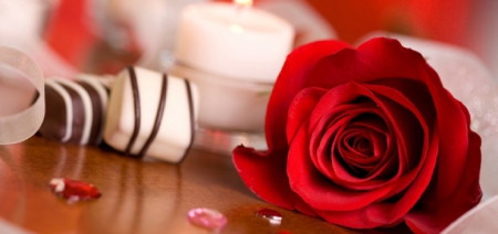 rose,candle and chocolate - abstract, red rose, candle, chocolate, still life