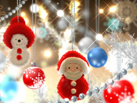 Christmas decorations - snowman, new year, christmas decorations, winter holidays, santa claus, lights, sparkle