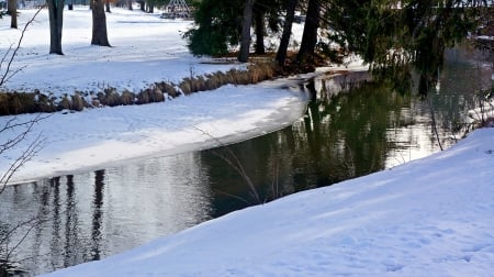 Winter In The Park - winter stream, Winter In The Park, winter park, winter waters