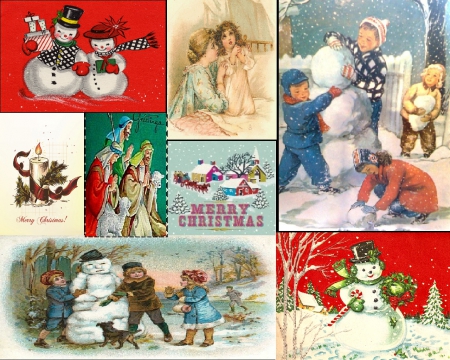 Retro Christmas - christmas, retro, snowmen, kids