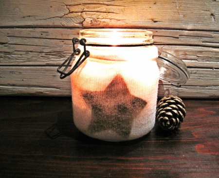 Christmas Lantern - star, candle, cozy, christmas time, pine cone, lantern