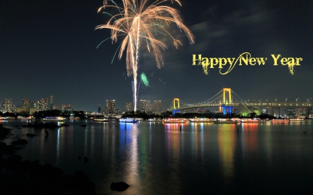 Fireworks from Odaiba, China - Reflection, Fireworks, China, Water