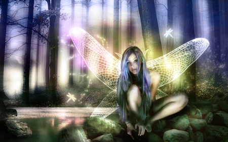 Magical Fairy - delicate, digital, beauty, beautiful, girl, art, serene, fantasy, pastel, fairie, female, woman, angel