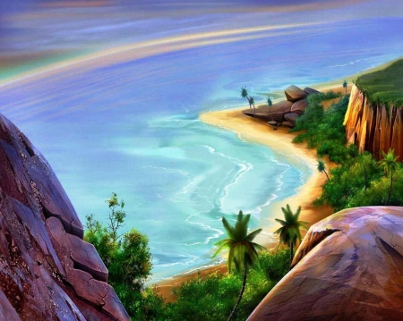 Beautiful Beach - nature, painting, sky, beach, art