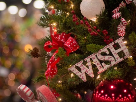 I wish you all the very best - Christmas tree, ribbon, letters, desire, decorations, candy canes, candy