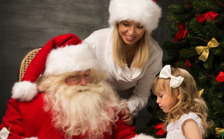 Merry Christmas - woman, tree, girl, santa claus