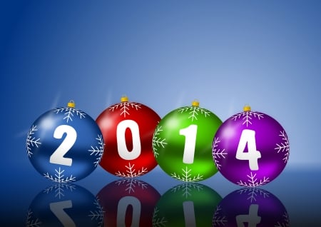 Happy new year - 2014, new year, background, colorful, lovely, beautifu, balls, pretty, reflection, holiday, ornaments, decoration, happy