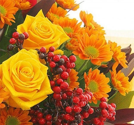 bouquet - beauty, red, orange, flowers, bouquet, colors