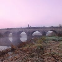 Morning Fog.  Old Stones Bridge.