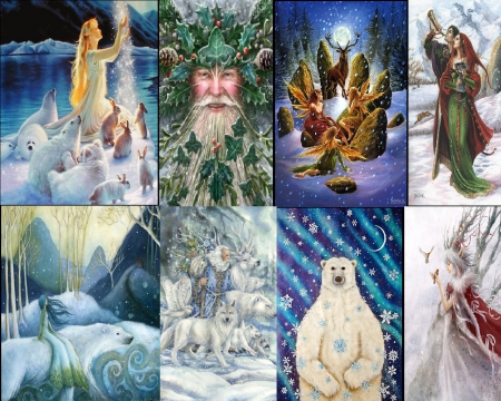 Happy Solstice - women, bear, men, winter solstice, fairies