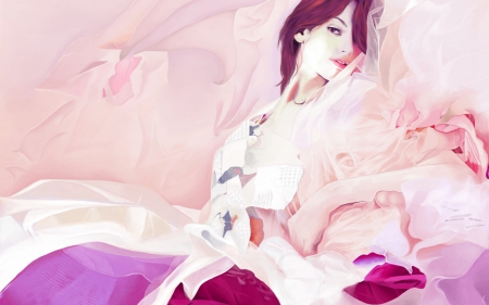 Fantasy - purple color, woman, soft, painting, art fantasy, pink, pastel