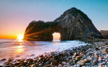 Sunset on Rock Gate, Senganmon, Japan