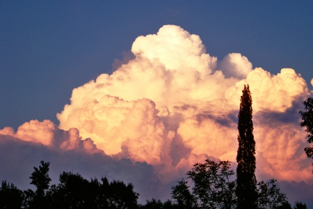 Evening Thunderstorm - sky, sunset, clouds, thunderhead