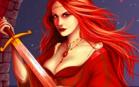 Melisandre - game of thrones, fantasy, woman, red, girl, melisandre, sword