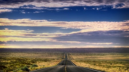 big sky over blacktop through the prairie - clouds, prairie, highway, blacktop, sky