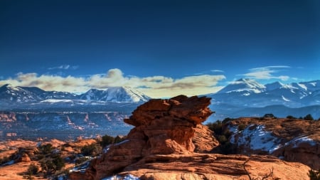 beautiful rocks on a mesa at a mountain range - clouds, mesa, mountains, rocks